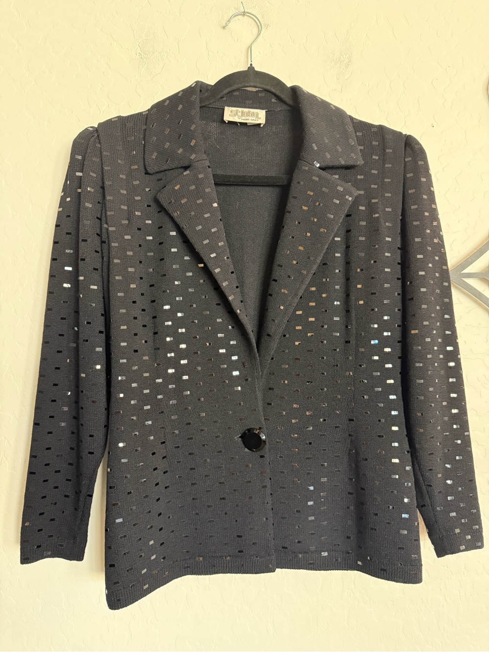ST JOHN Marie Gray VTG Santana Knit Sequin Evening Jacket Blazer Black 2 - Picture 6 of 9